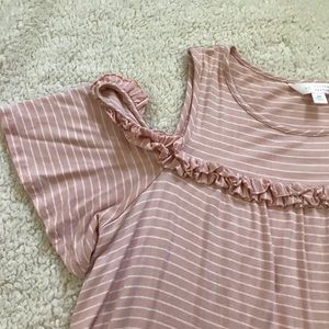 Ruffle Trim Cold Shoulder Top